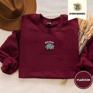Maroon Believe Raccoon Embroidered Sweatshirt