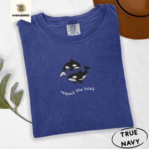 True Navy Black And White Orca Duo Embroidered T-Shirt