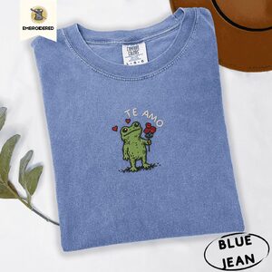 Blue Jean Black Cape Frog Embroidered T-Shirt