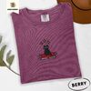 Berry Black Cat on Book Embroidered T-Shirt