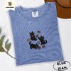Blue Jean Black Cats And Fall Leaves Embroidered T-Shirt