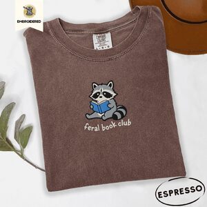 Espresso Blue Book Raccoon Embroidered T-Shirt