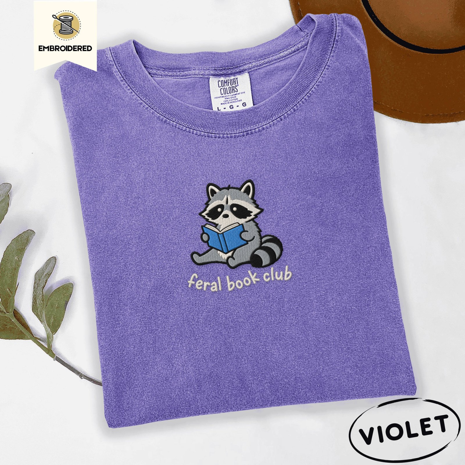 Violet Blue Book Raccoon Embroidered T-Shirt
