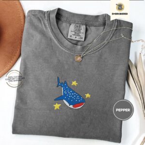 Pepper Blue Spotted Whale Shark Embroidered T-Shirt