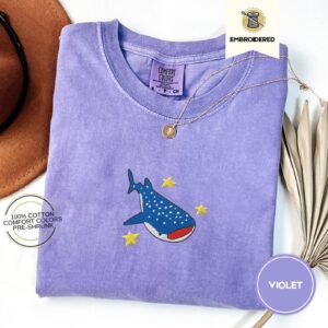Violet Blue Spotted Whale Shark Embroidered T-Shirt