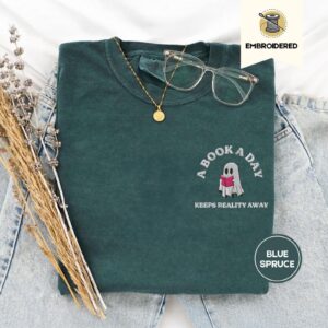 Blue Spruce Book a Day Ghost Embroidered T-Shirt
