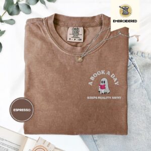 Espresso Book a Day Ghost Embroidered T-Shirt