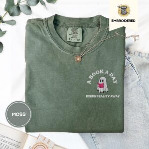 Moss Book a Day Ghost Embroidered T-Shirt