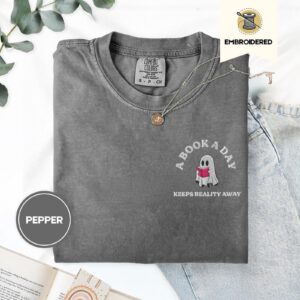 Pepper Book a Day Ghost Embroidered T-Shirt
