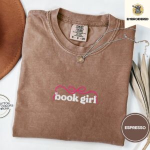 Espresso Book Girl Bow Embroidered T-Shirt