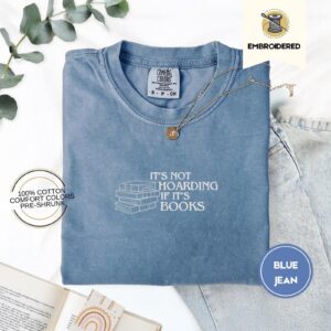 Blue Jean Book Hoarding Embroidered T-Shirt