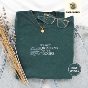 Blue Spruce Book Hoarding Embroidered T-Shirt
