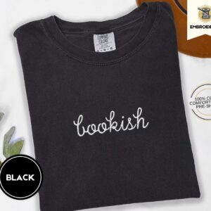 Black Bookish Script Embroidered T-Shirt