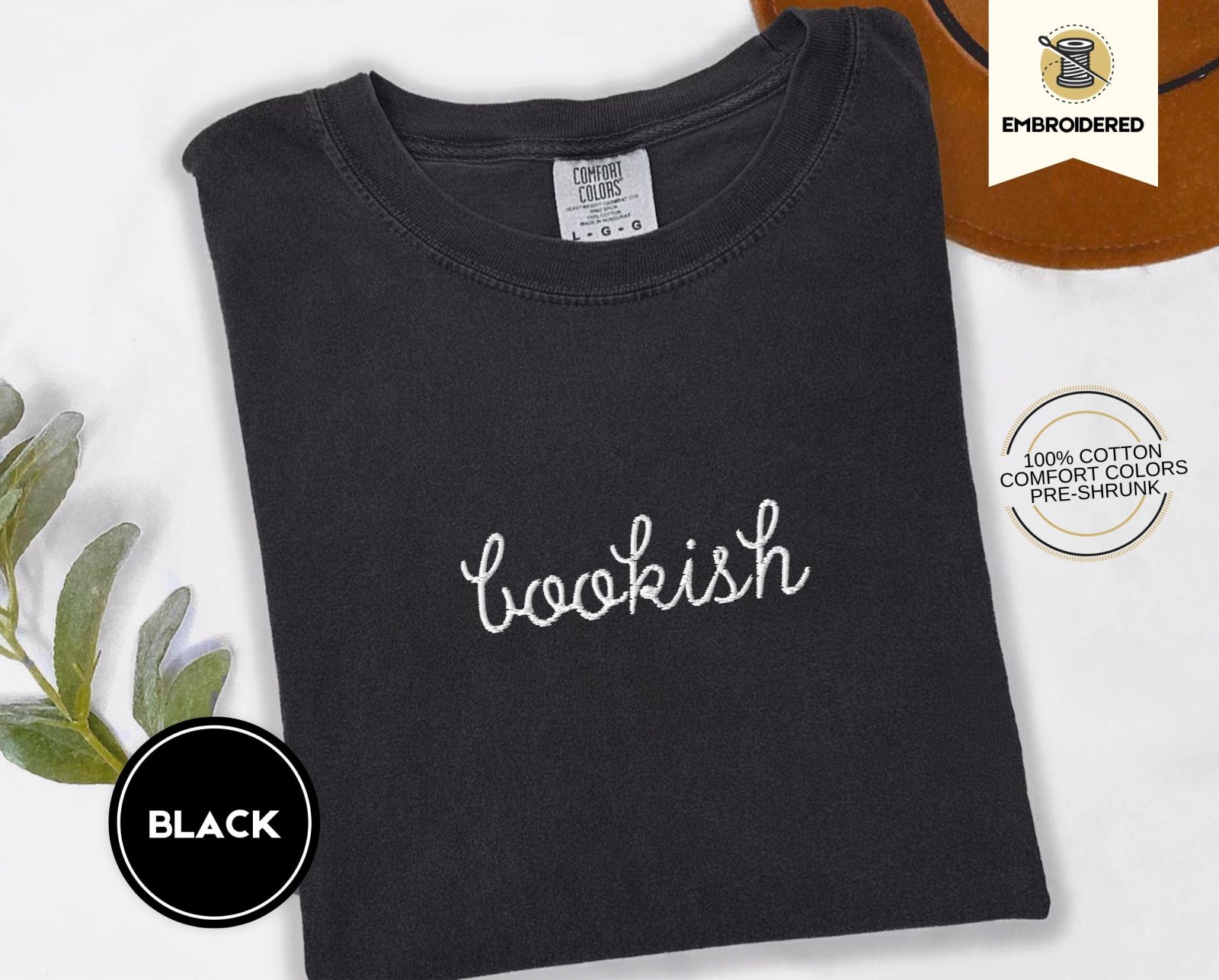 Black Bookish Script Embroidered T-Shirt