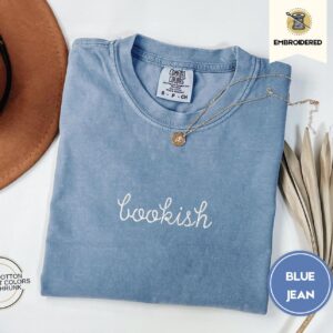 Blue Jean Bookish Script Embroidered T-Shirt