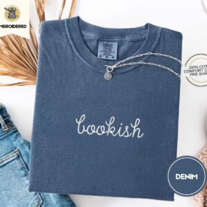 Denim Bookish Script Embroidered T-Shirt
