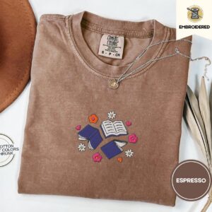 Espresso Books and Flowers Embroidered T-Shirt
