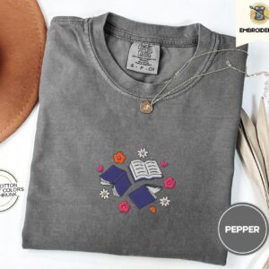 Pepper Books and Flowers Embroidered T-Shirt