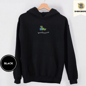 Black Bookworm Embroidered Hoodie