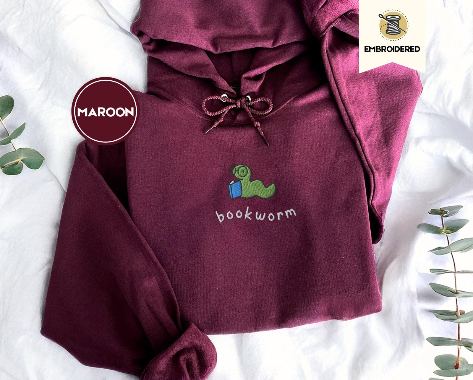 Maroon Bookworm Embroidered Hoodie