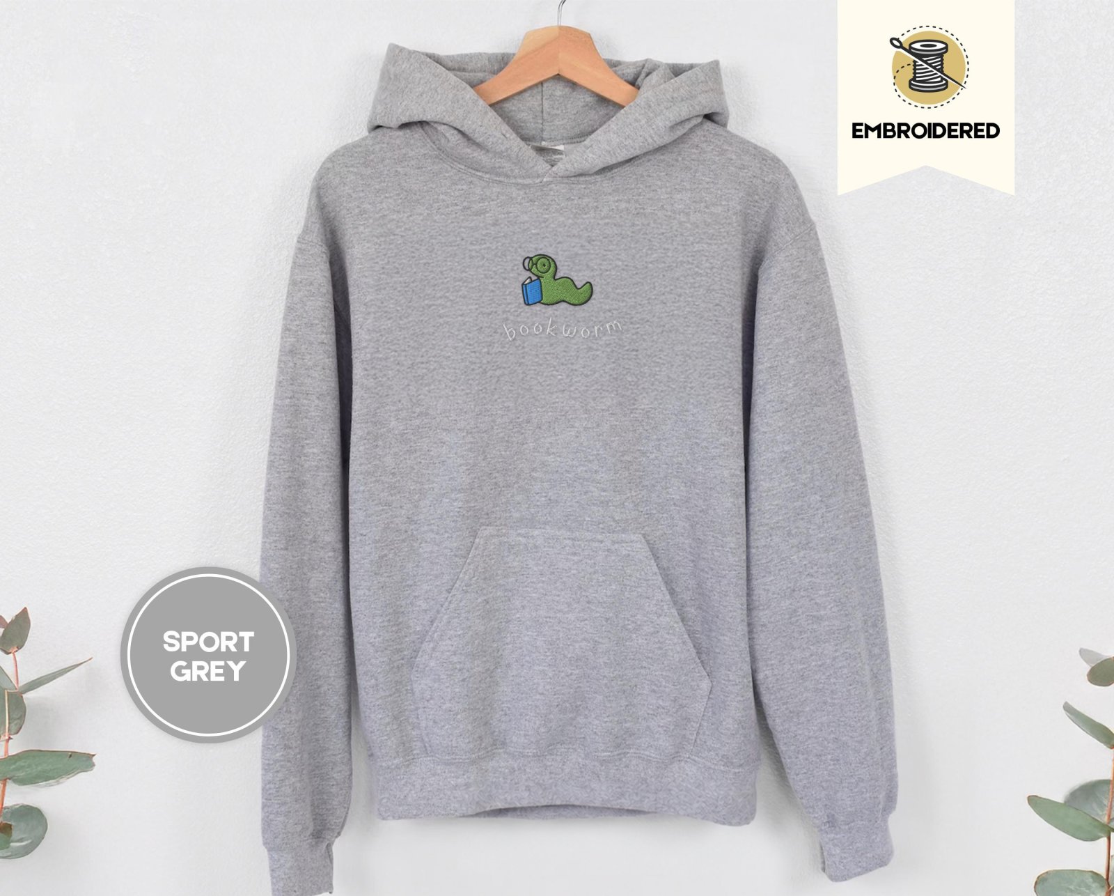 Sport Grey Bookworm Embroidered Hoodie