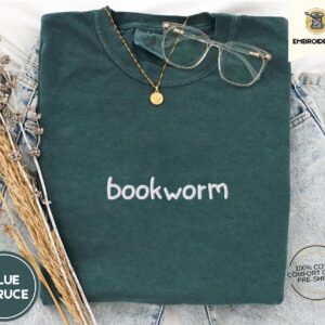 Blue Spruce Bookworm Embroidered T-Shirt