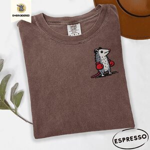Espresso Boxing Possum Embroidered T-Shirt