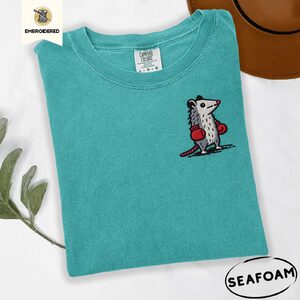 Seafoam Boxing Possum Embroidered T-Shirt