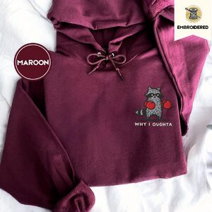 Maroon Boxing Raccoon Embroidered Hoodie