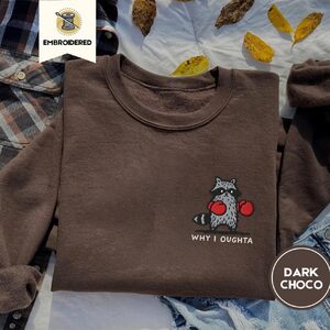 Dark Chocolate Boxing Raccoon Embroidered Sweatshirt