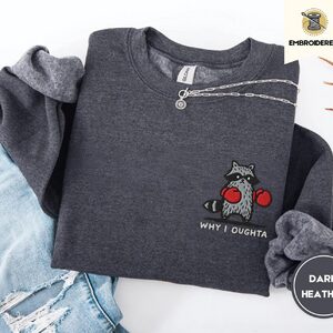 Dark Heather Boxing Raccoon Embroidered Sweatshirt
