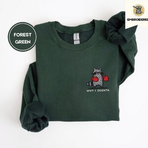 Forest Green Boxing Raccoon Embroidered Sweatshirt