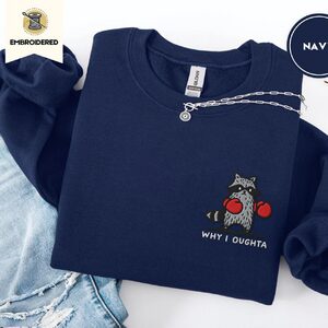 Navy Boxing Raccoon Embroidered Sweatshirt