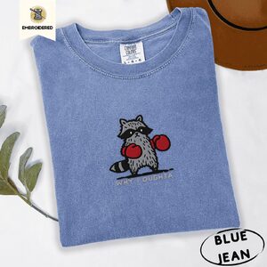 Blue Jean Boxing Raccoon Why I Oughta Embroidered T-Shirt