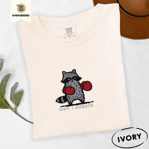 Ivory Boxing Raccoon Why I Oughta Embroidered T-Shirt