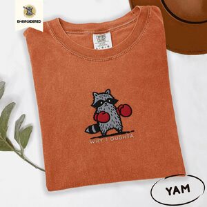 Yam Boxing Raccoon Why I Oughta Embroidered T-Shirt