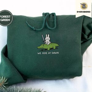 Forest Green Bunny and Alligator Embroidered Hoodie