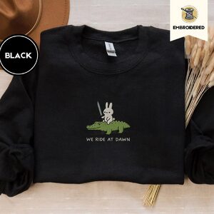 Black Bunny Knight and Alligator Embroidered Sweatshirt