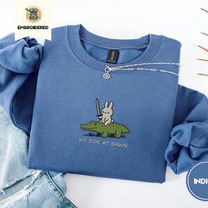 Indigo Blue Bunny Knight and Alligator Embroidered Sweatshirt