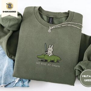 Military Green Bunny Knight and Alligator Embroidered Sweatshirt