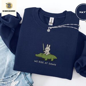 Navy Bunny Knight and Alligator Embroidered Sweatshirt