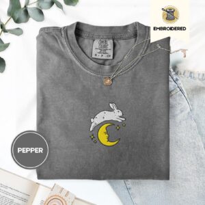 Pepper Bunny Over Crescent Moon Embroidered T-Shirt