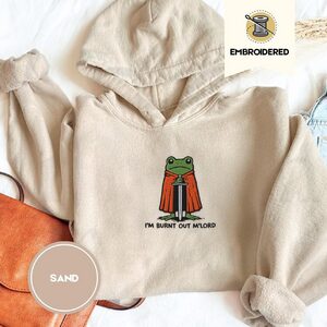 Sand Burnt Out Frog Embroidered Hoodie