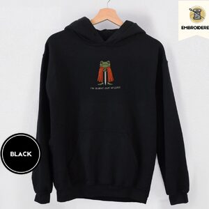Black Burnt Out Frog Knight Embroidered Hoodie