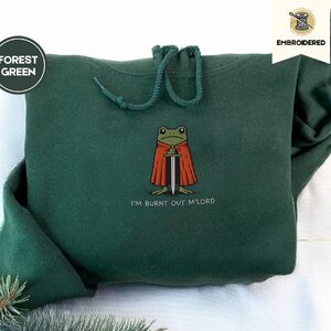 Forest Green Burnt Out Frog Knight Embroidered Hoodie