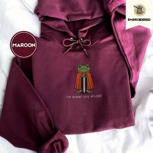 Maroon Burnt Out Frog Knight Embroidered Hoodie