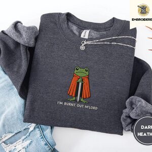 Dark Heather Burnt Out Frog Knight Embroidered Sweatshirt