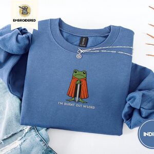 Indigo Blue Burnt Out Frog Knight Embroidered Sweatshirt
