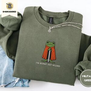 Military Green Burnt Out Frog Knight Embroidered Sweatshirt