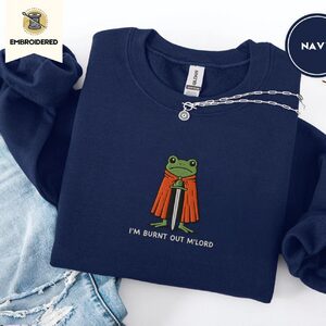 Navy Burnt Out Frog Knight Embroidered Sweatshirt